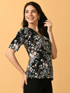 Myshka Women's Black Printed Party Top