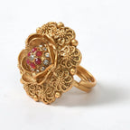 Mominos Fashion Joharkamal Gold-Polished Stone Studded Adjustable Finger Ring - Design 019