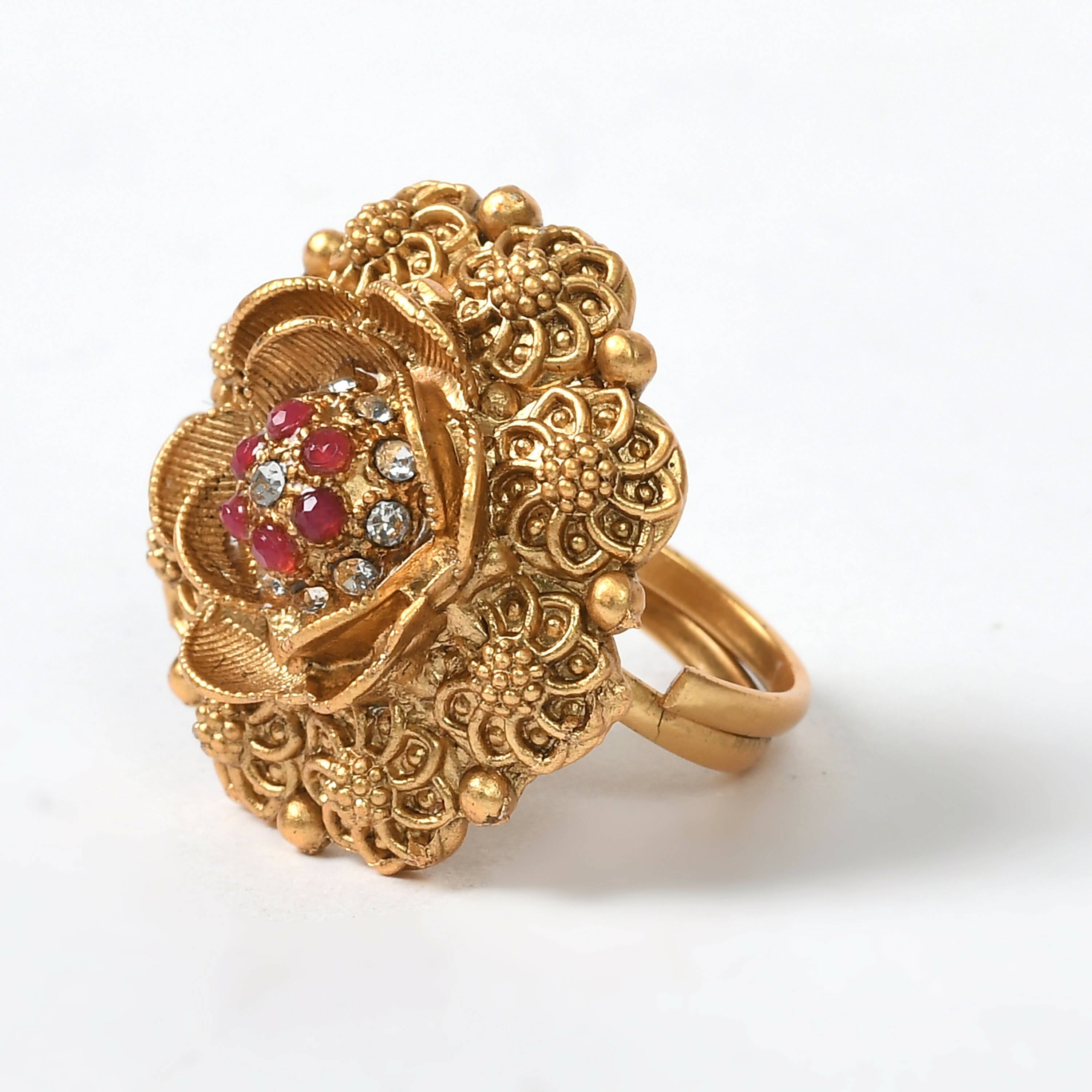 Mominos Fashion Joharkamal Gold-Polished Stone Studded Adjustable Finger Ring - Design 019