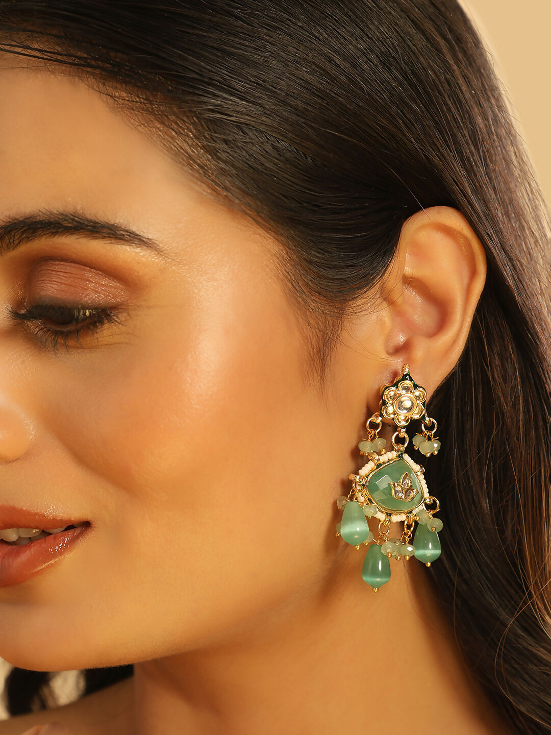 Nuyug 22K Gold Plated Lush Green Maang Tikka & Earrings Set - Distacart