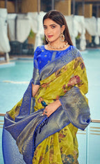 Exclusive Collection Wedding Green Blue Collection Banarasi Silk Saree With Rich Pallu