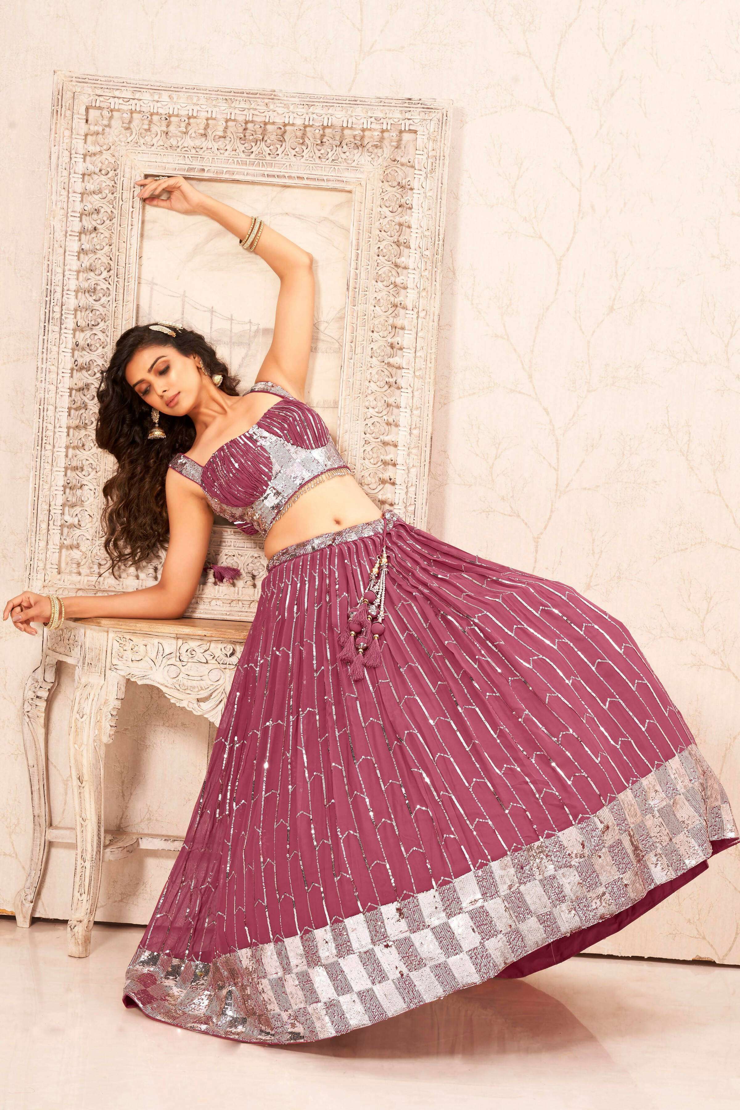 Mauve Faux Georgette Heavy Sequence work Lehenga Choli with Dupatta - Dhvani