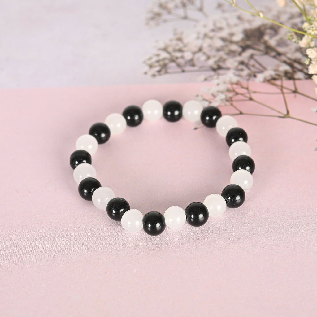 NVR Men & Women White Marble Crystal Beaded Elasticated Bracelet - Distacart