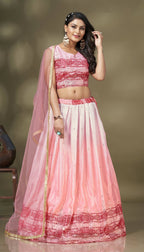 Pink Chinon Crush Mirror Foil work Lehenga Choli with Dupatta - Aakriti