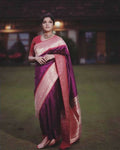 DEIANA'S Beautiful Designer Golden zari Soft Lichi Silk Saree - Purple