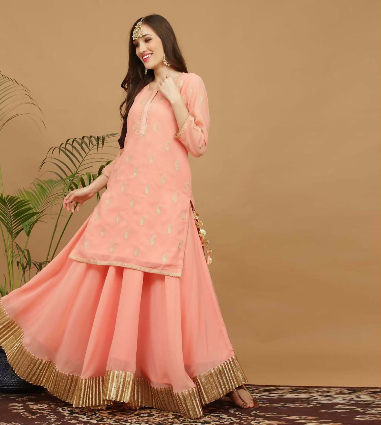 Joban Fashion Peach Georgette Lehenga Set