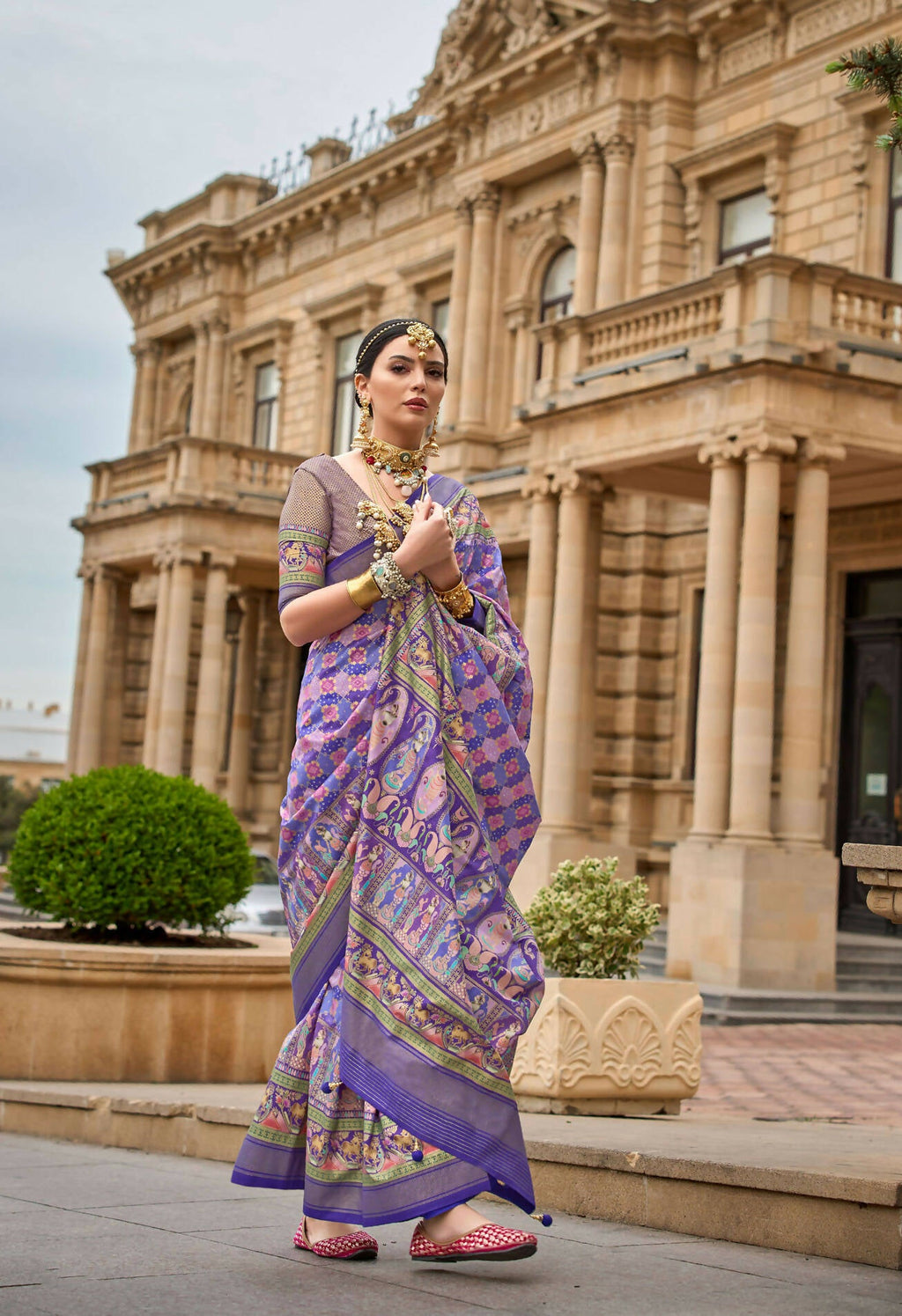 Butterfly Bush Purple Superior V.P.Silk Woven Printed Patola Silk Saree - Rewaa Milano