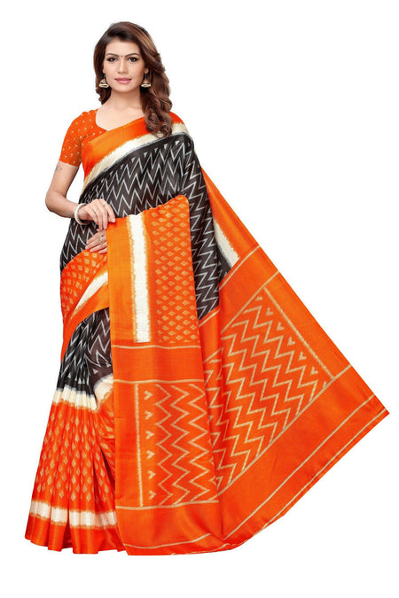Vamika Orange & Multicolor Kalamkari With Jhalar Khadi Silk Saree