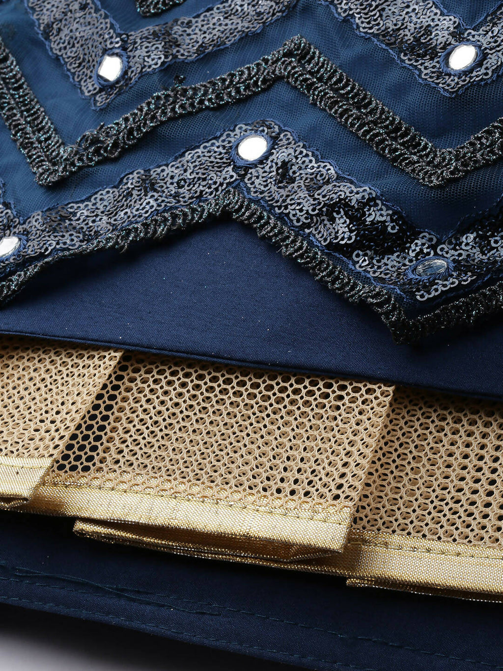 House of Panchhi Navy Blue Net Semi Stitched Coding, Sequins and Mirror work Lehenga Choli