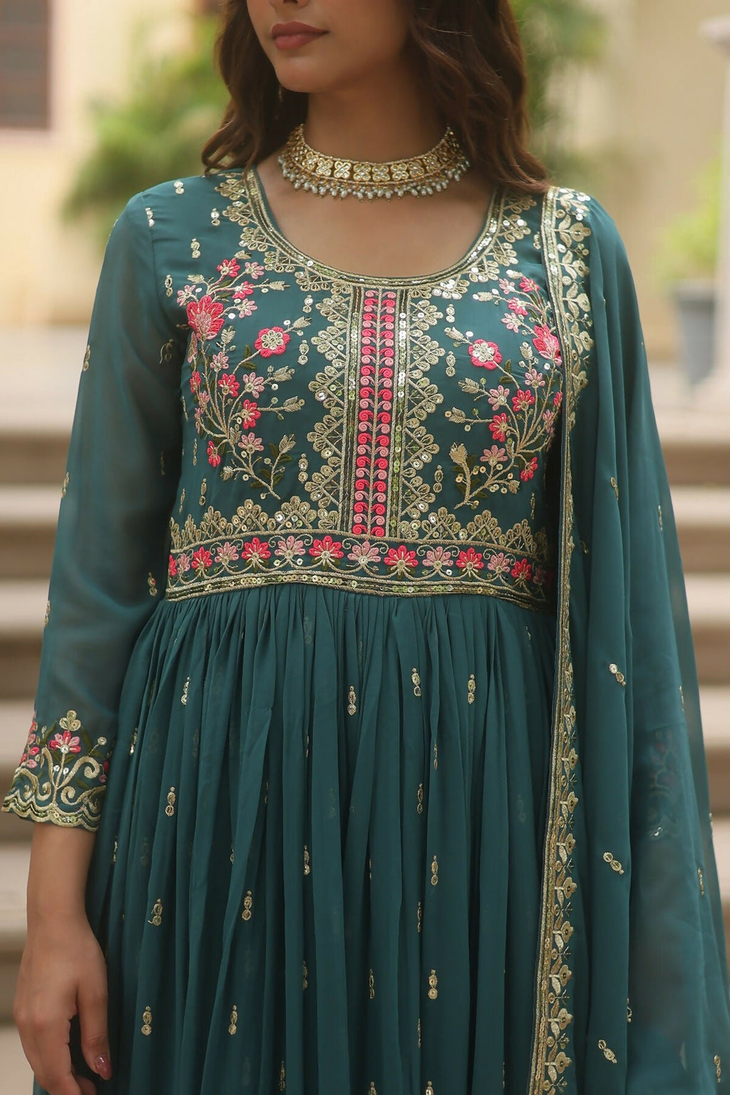Joban Fashion Rama Georgette Sequence Embroidery Work Kurta Set - Distacart
