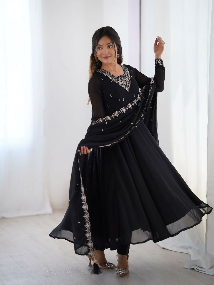 Joban Fashion Black Kurta Set Georgette Sequence Embroidery Work - Distacart