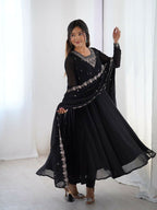 Joban Fashion Black Kurta Set Georgette Sequence Embroidery Work - Distacart