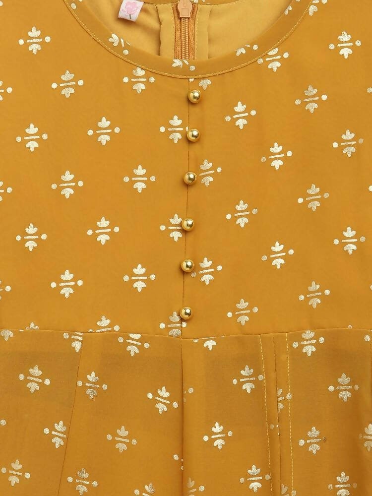 Ahalyaa Mustard Georgette Flared Kids Kurta Palazzo Set For Girls