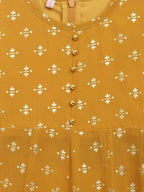 Ahalyaa Mustard Georgette Flared Kids Kurta Palazzo Set For Girls