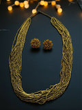 Inhanns Rangsaaz 20-Layer Luxe Long Beaded Necklace (With Optional Statement Earrings) - Golden Long With Earring