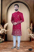 Joban Fashion Men's Rani-Pink Silk Kurta with Pyjama