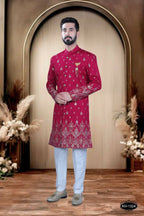 Joban Fashion Men's Rani-Pink Silk Kurta with Pyjama