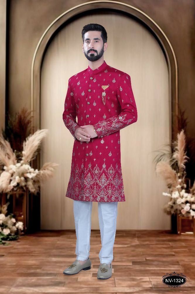 Joban Fashion Men's Rani-Pink Silk Kurta with Pyjama
