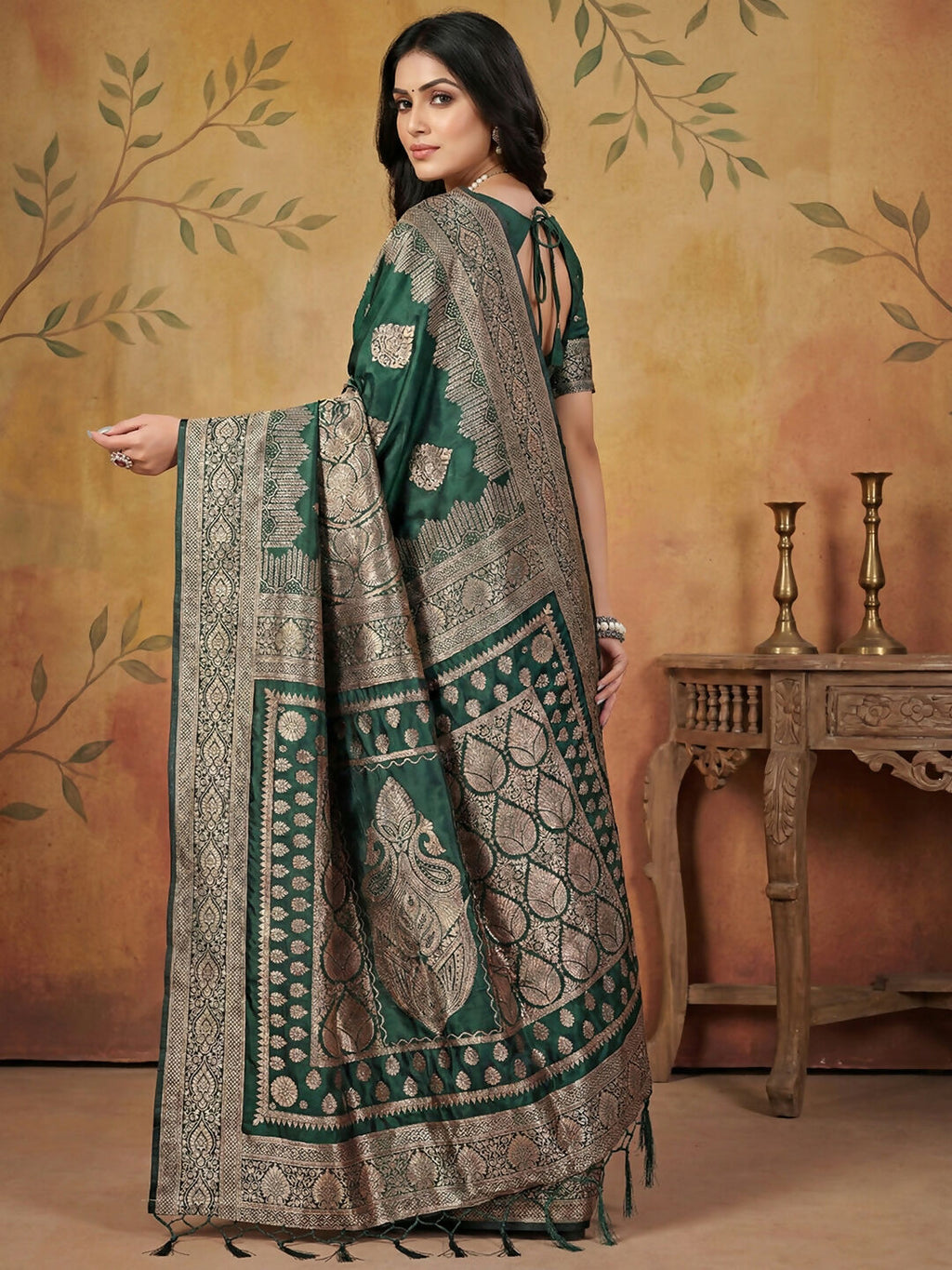 Shree Shyam Fashion Green Silk Blend Saree - Distacart