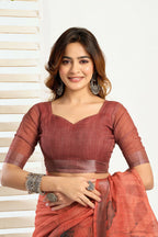 Vastranavya Brown Digital Printed Linen Ready To Wear Designer Saree with Unstitched Blouse - Distacart