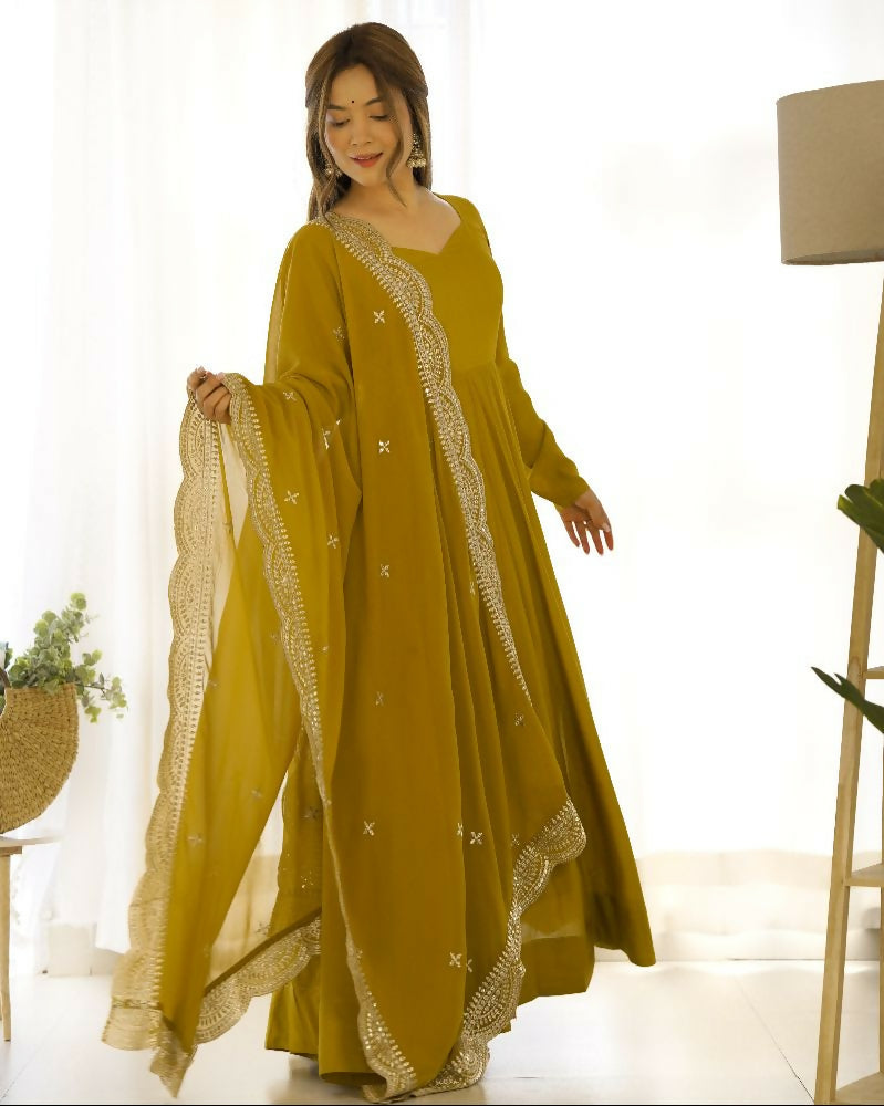 Joban Fashion Mehndi Kurta Set Chanderi Sequence Embroidery Work - Distacart