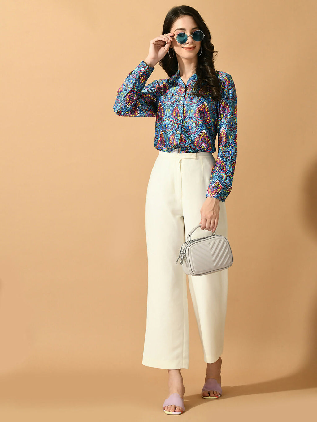Myshka Women's Multi Satin Printed Smart Shirt