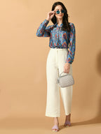 Myshka Women's Multi Satin Printed Smart Shirt