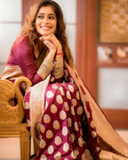 DEIANA'S Beautiful Designer Golden zari Soft Lichi Silk Saree - Maroon