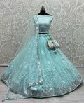 Jyoti Fashion Women's Sky Blue Bridal Net Fancy Sequins with Multi Thread Embroidered Wedding Lehenga Choli