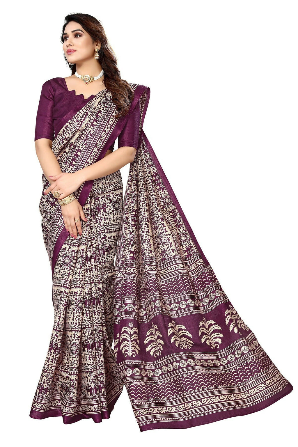 Vamika purple Printed Art Silk Saree