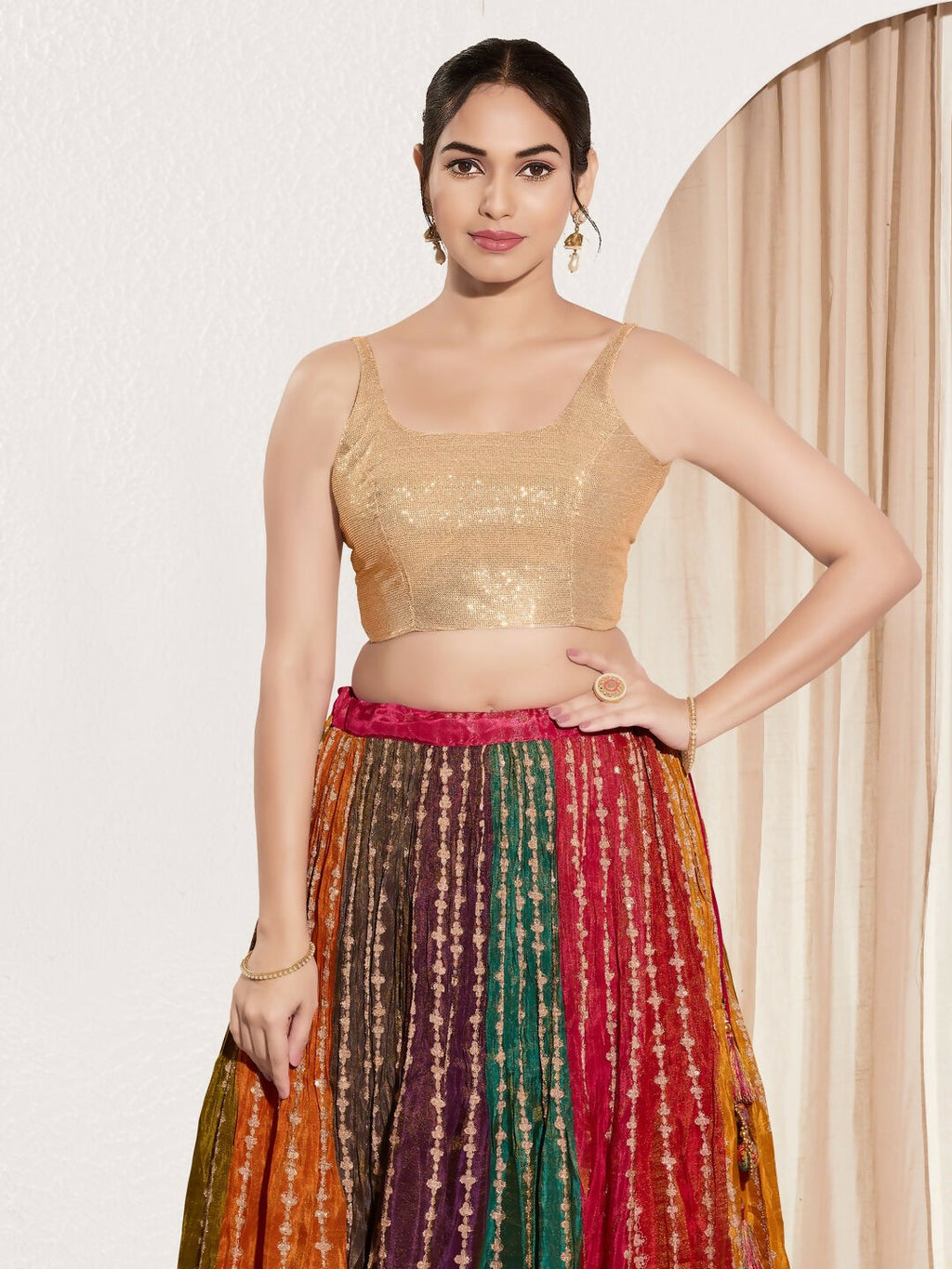 Joban Fashion Rose Gold Sequin Padded Blouse With Square Neck Sleeveless - Distacart