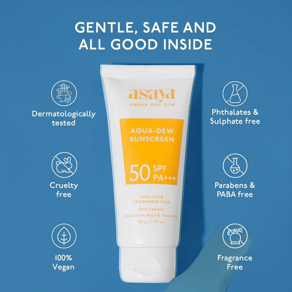 Asaya Aqua Dew Sunscreen SPF 50 PA+++ With Rice Extract For All Skin Types