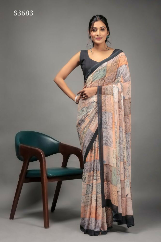 Orange Georgette Designer Printed Party Wear Saree - Cinderella