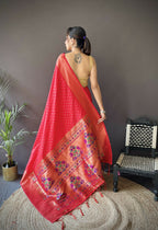 Joban Fashion Red Jacquard Butti Soft Lichi Silk Paithani Saree - Distacart
