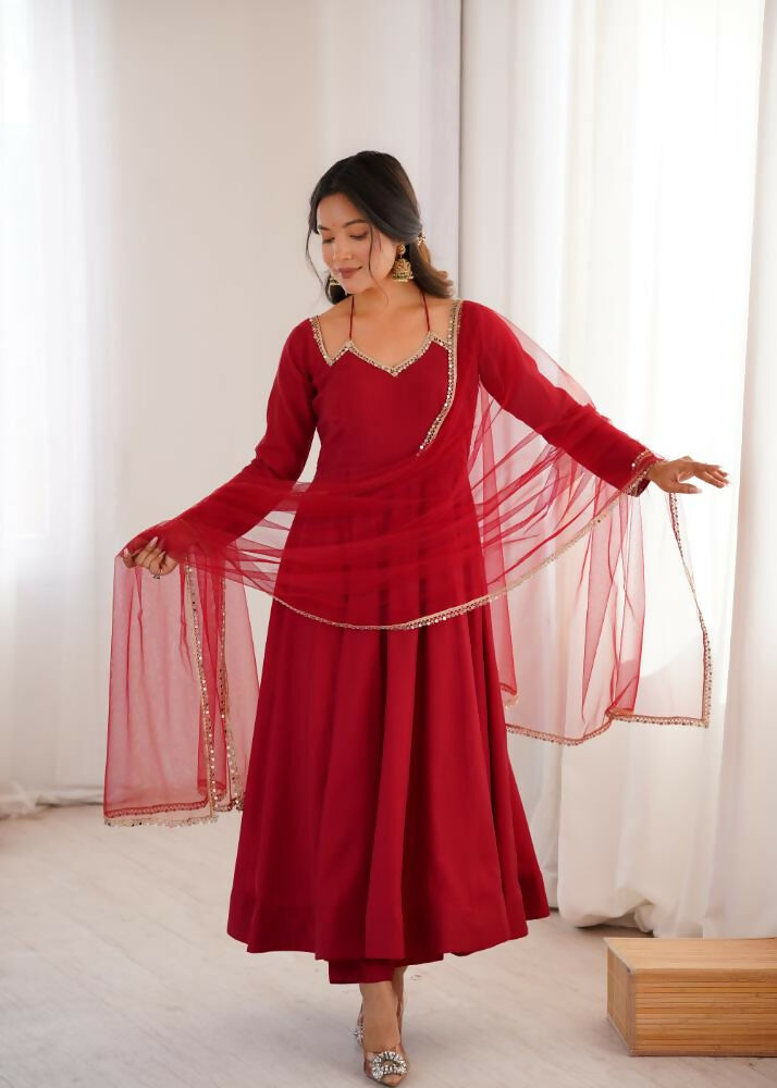 Lehenga Mart Designer Anarkali Suit With Kurta, Pant, Dupatta For Women-Maroon - Distacart