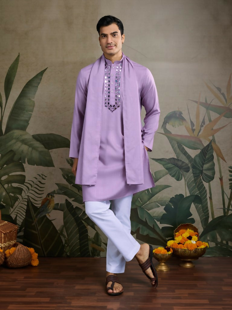 Vastranavya Dusty Pink Exclusive Viscose Rayon Festival Wear Real Mirror Work Kurta with Dupatta