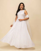 FIORRA Women's White Georgette Anarkali Kurta With Dupatta