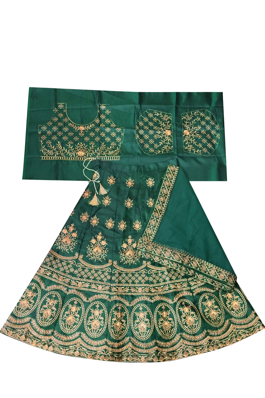 Dwiden Green Lehriyu Tafetta Sattin Semi-Stitched Girl's Lehenga Choli