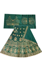 Dwiden Green Lehriyu Tafetta Sattin Semi-Stitched Girl's Lehenga Choli