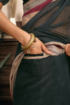 Joban Fashion  Black Solid Linen Ready To Wear Saree With Unstitched Blouse - Distacart
