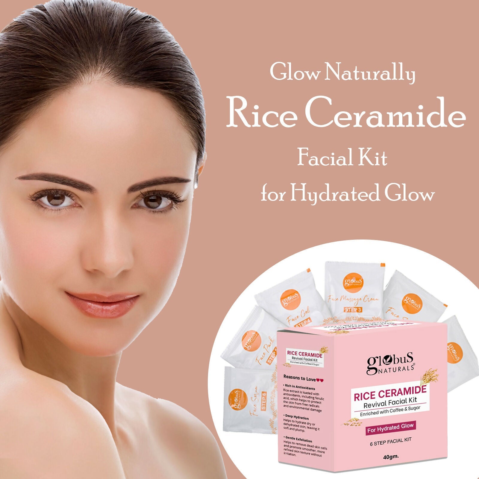 Globus Naturals Rice Ceramide 6 Step Facial Kit For Korean Glass Skin - Distacart