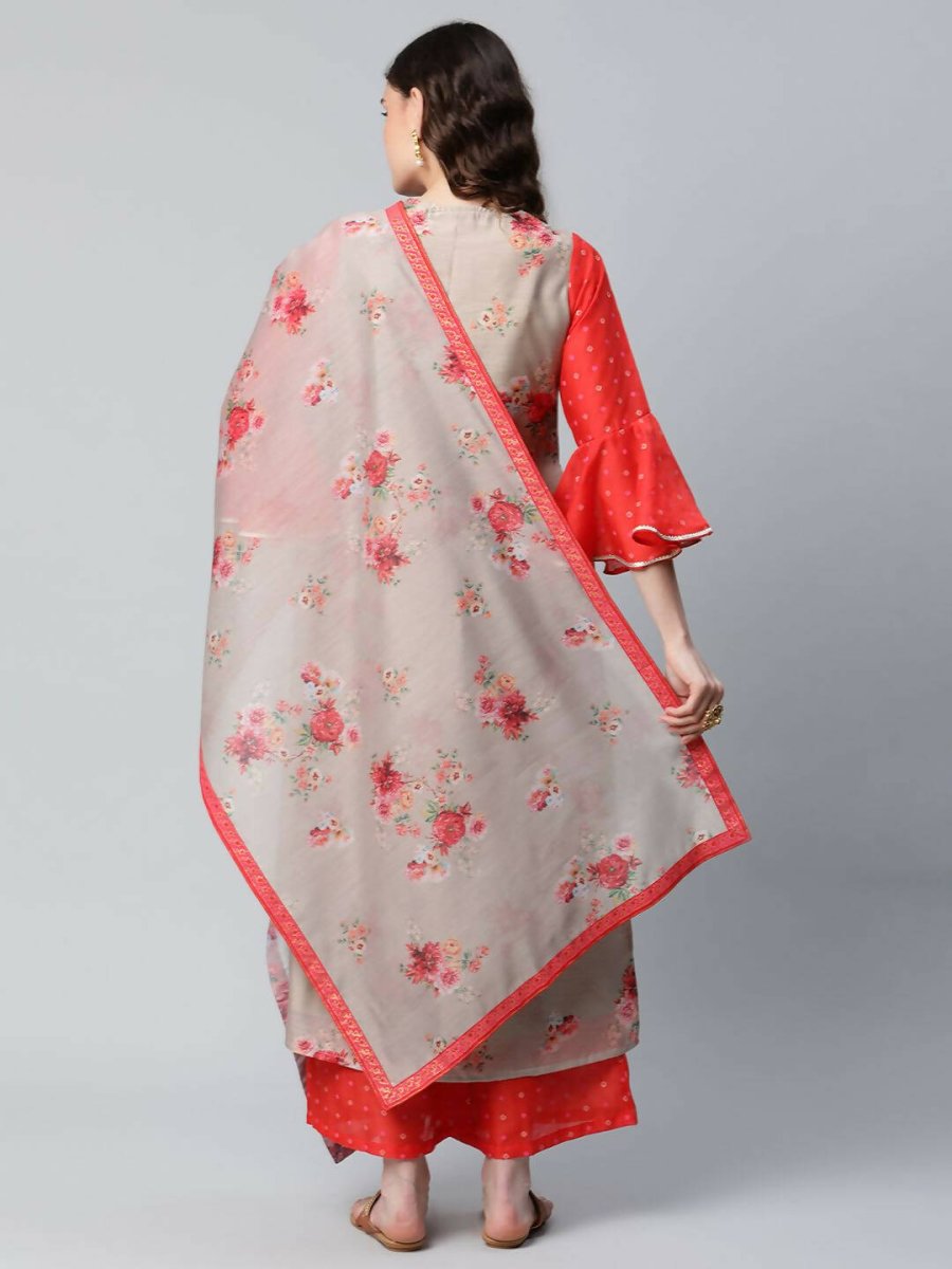 Ahalyaa Womens Chiku Chanderi Printed Kurta Palazzo Set - Distacart