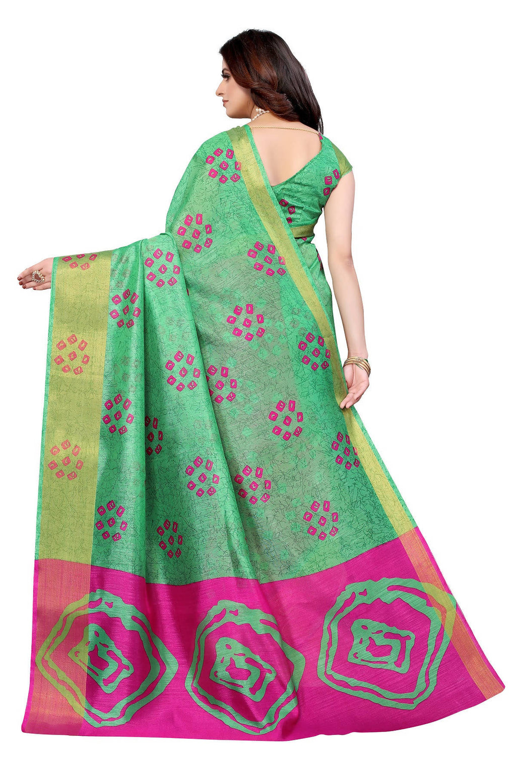 Vamika Ethnic Fire Pink Jari Border Linen Saree - Distacart