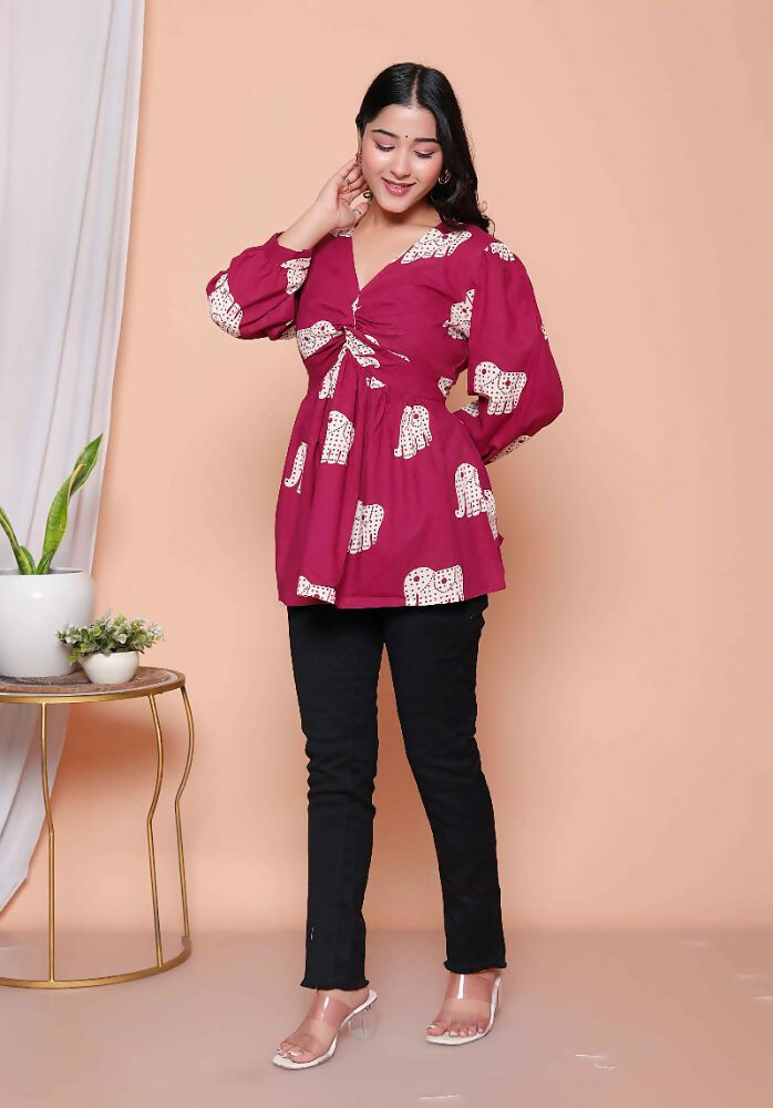 Miravan Womens Magenta Animal Print Butterfly Top