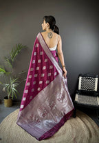 Joban Fashion Magenta Floral Motifs Soft Silk Banarasi Saree - Distacart