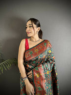 Joban Fashion Dark Green Banarasi Soft Silk Woven Saree - Distacart
