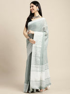 Shree Shyam Fashion Linen Sea Green Saree - Distacart