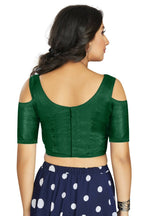 Aastha Fashion Women's Green Art Silk Cold Shoulder Sleeve Readymade Blouse