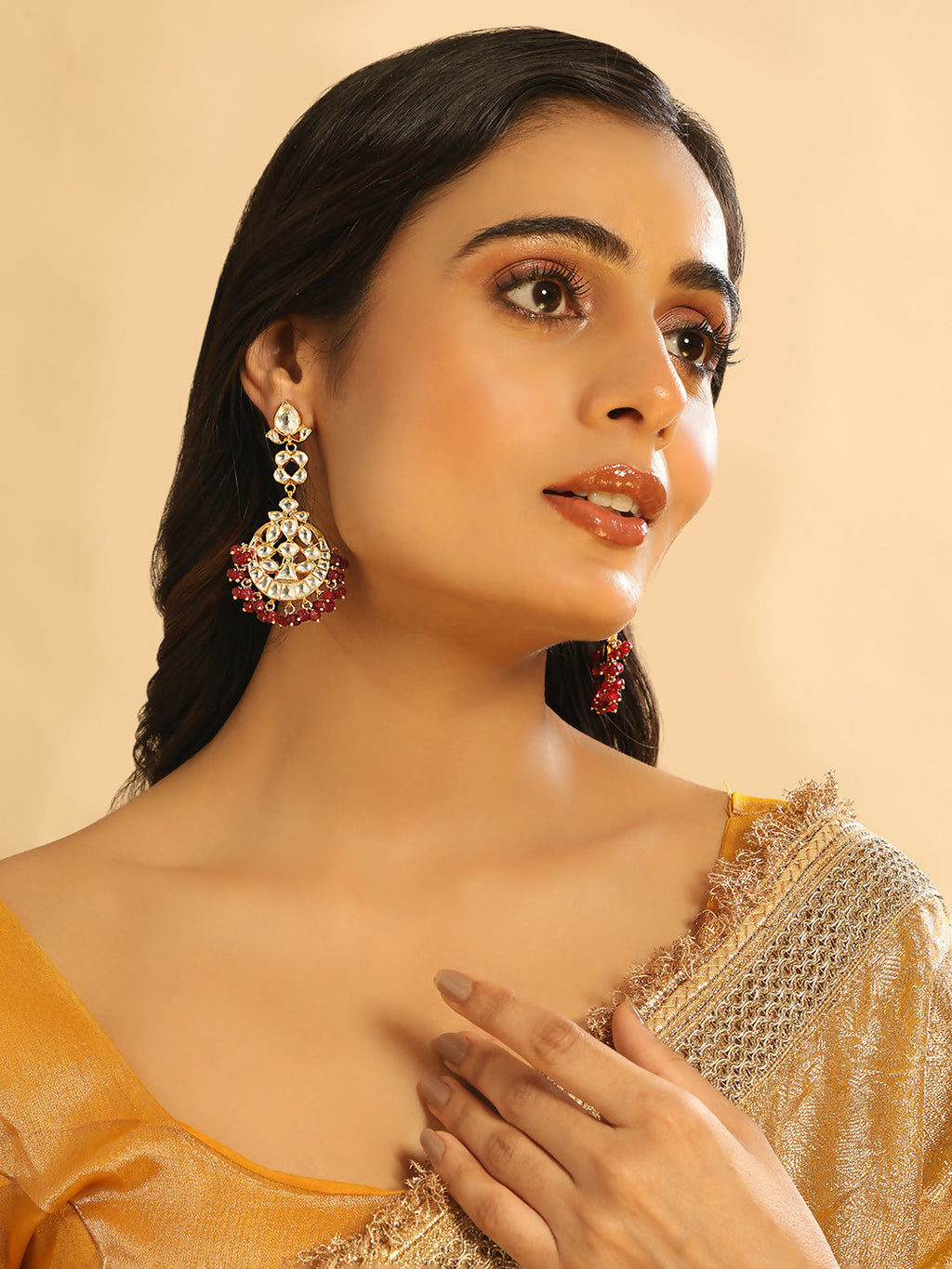 Nuyug 22K Gold Plated Serenoor Ruby Kundan Chandbali Earrings - Distacart