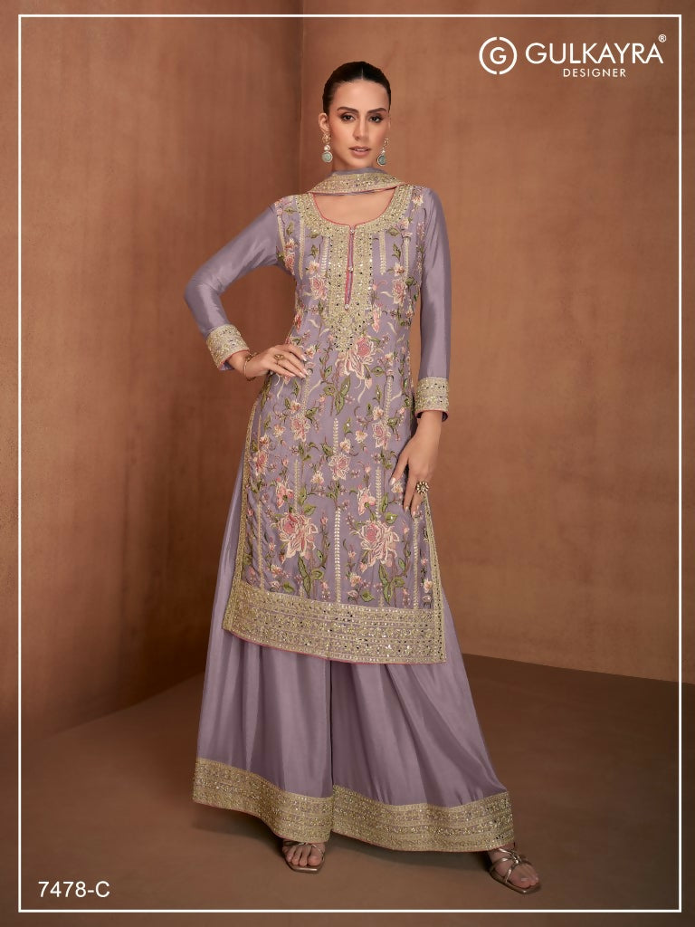 Vastranavya Lavender Heavy Star Georgette Embroidered Sequins & Mirror Work Classy Pakistani Palazzo Suit
